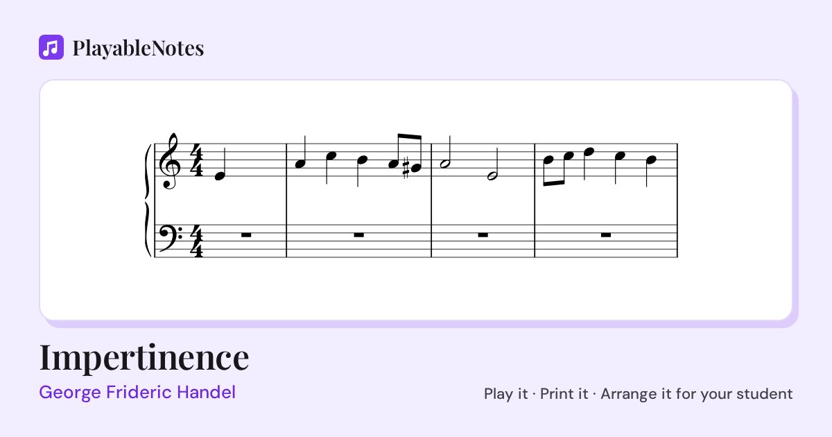 The first bars of Impertinence by George Frideric Handel, engraved.