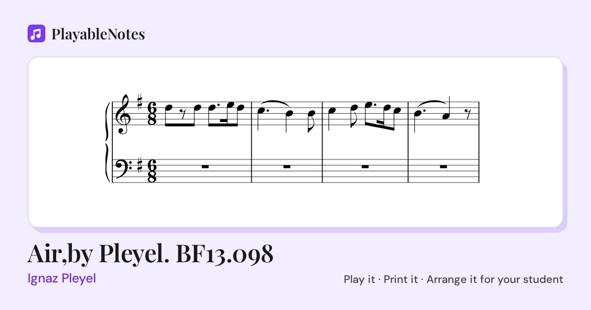 The first bars of Air,by Pleyel. BF13.098 by Ignaz Pleyel, engraved.