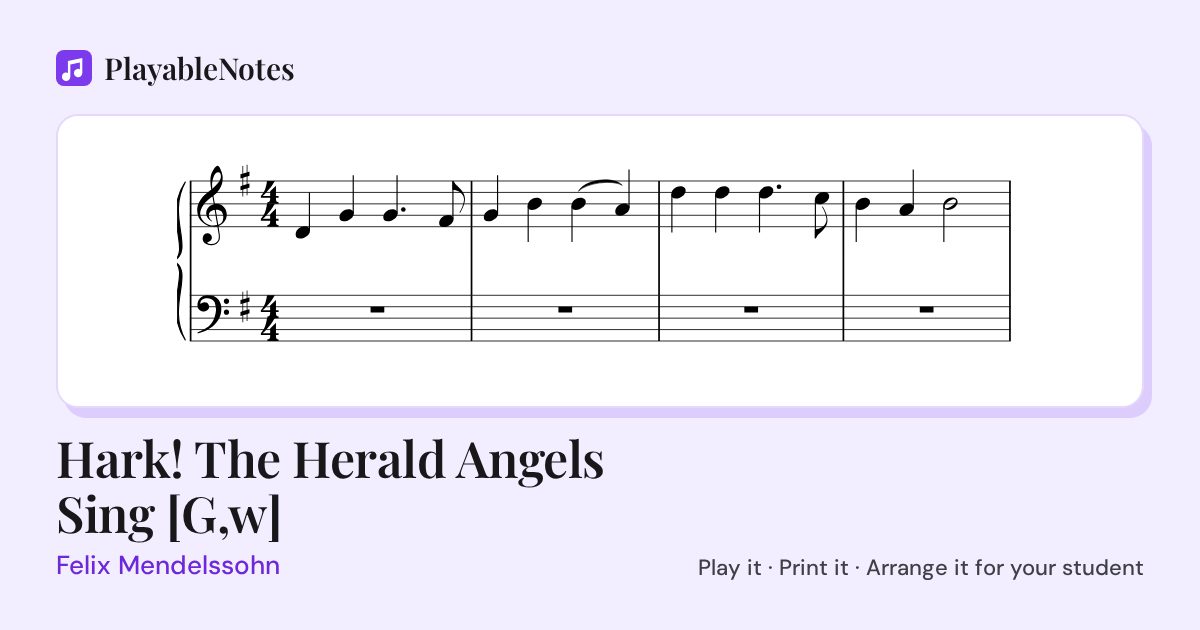 The first bars of Hark! The Herald Angels Sing [G,w] by Felix Mendelssohn, engraved.
