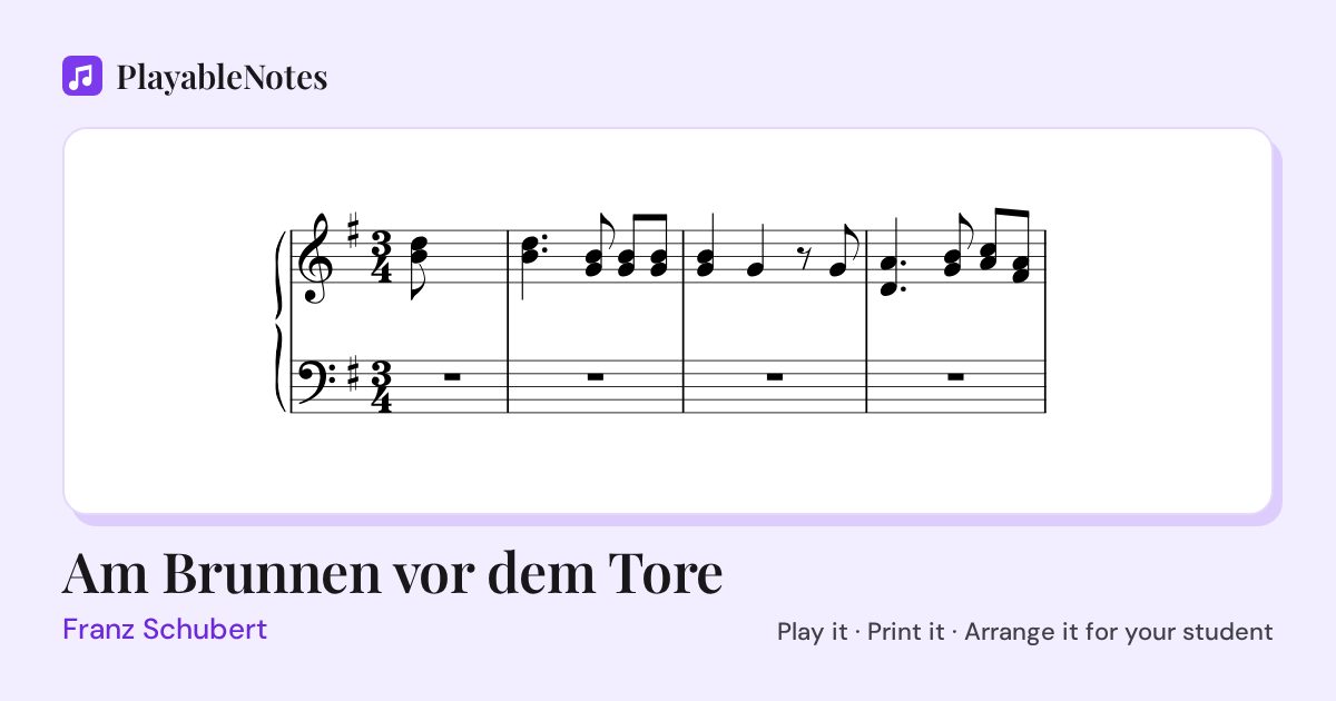 The first bars of Am Brunnen vor dem Tore by Franz Schubert, engraved.
