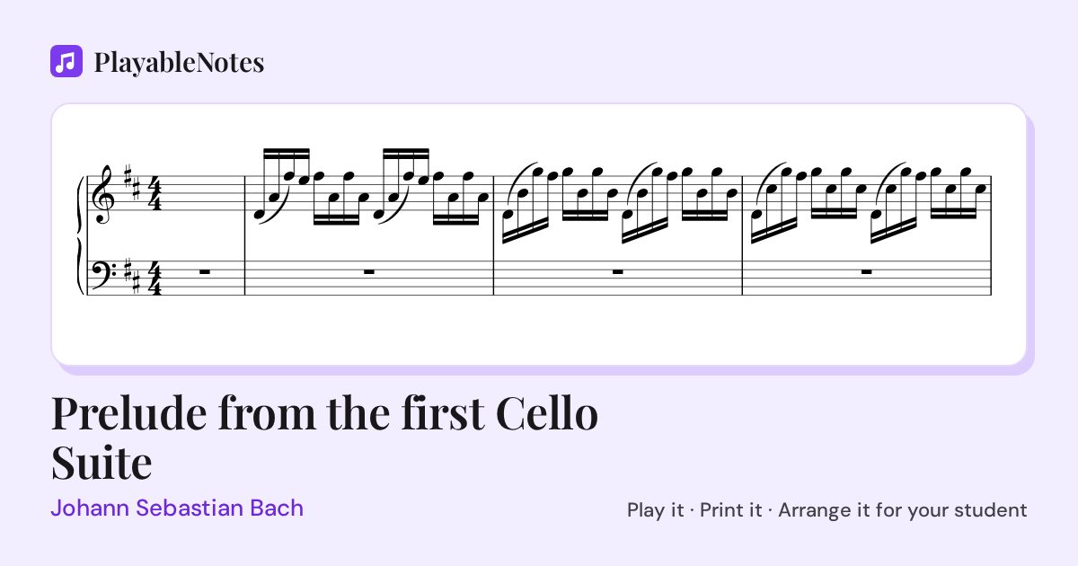 The first bars of Prelude from the first Cello Suite by Johann Sebastian Bach, engraved.