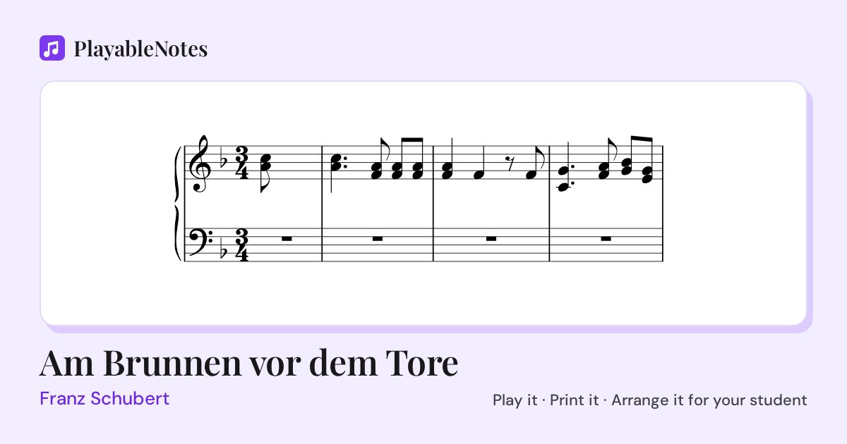 The first bars of Am Brunnen vor dem Tore by Franz Schubert, engraved.