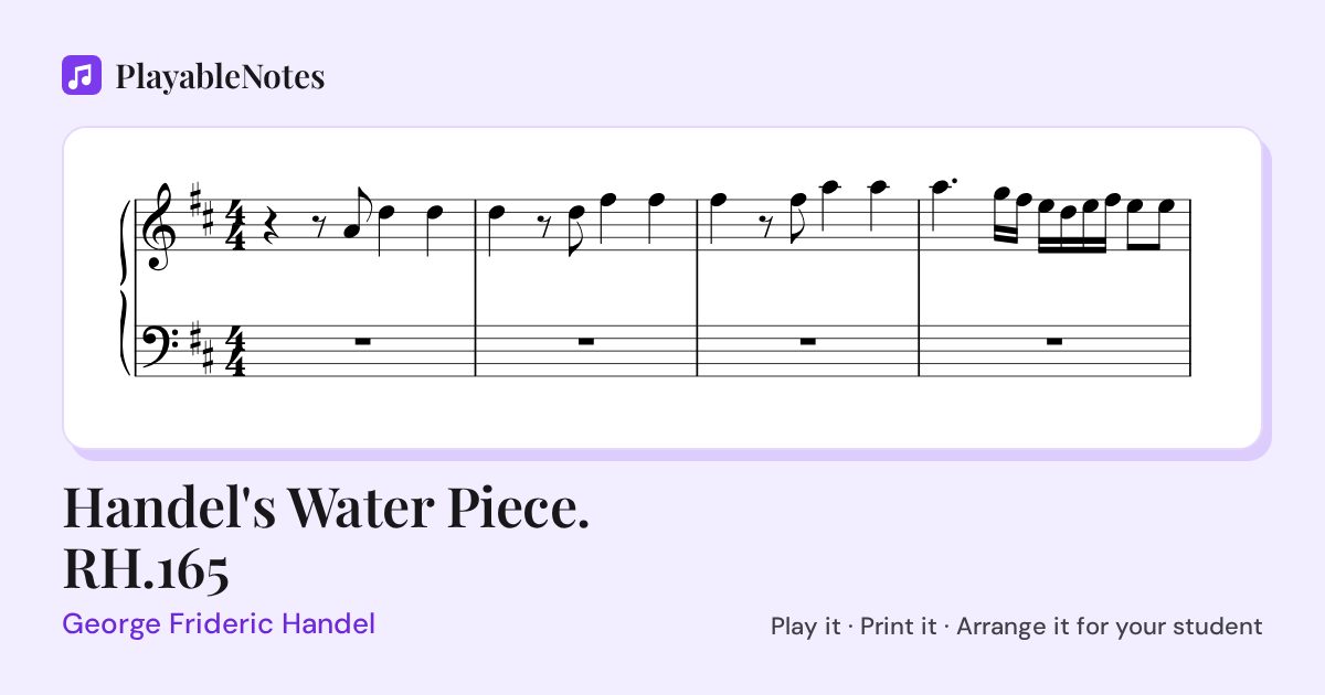 The first bars of Handel's Water Piece. RH.165 by George Frideric Handel, engraved.