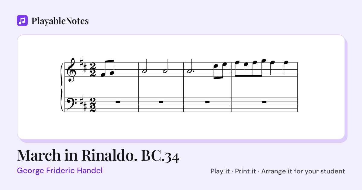 The first bars of March in Rinaldo. BC.34 by George Frideric Handel, engraved.