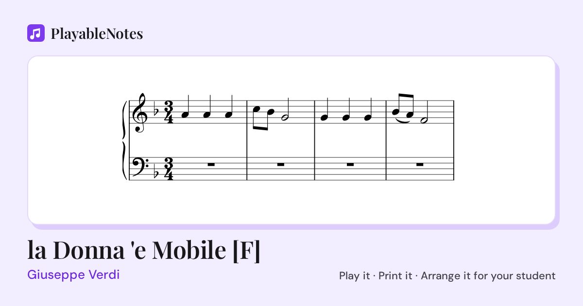 The first bars of la Donna 'e Mobile [F] by Giuseppe Verdi, engraved.