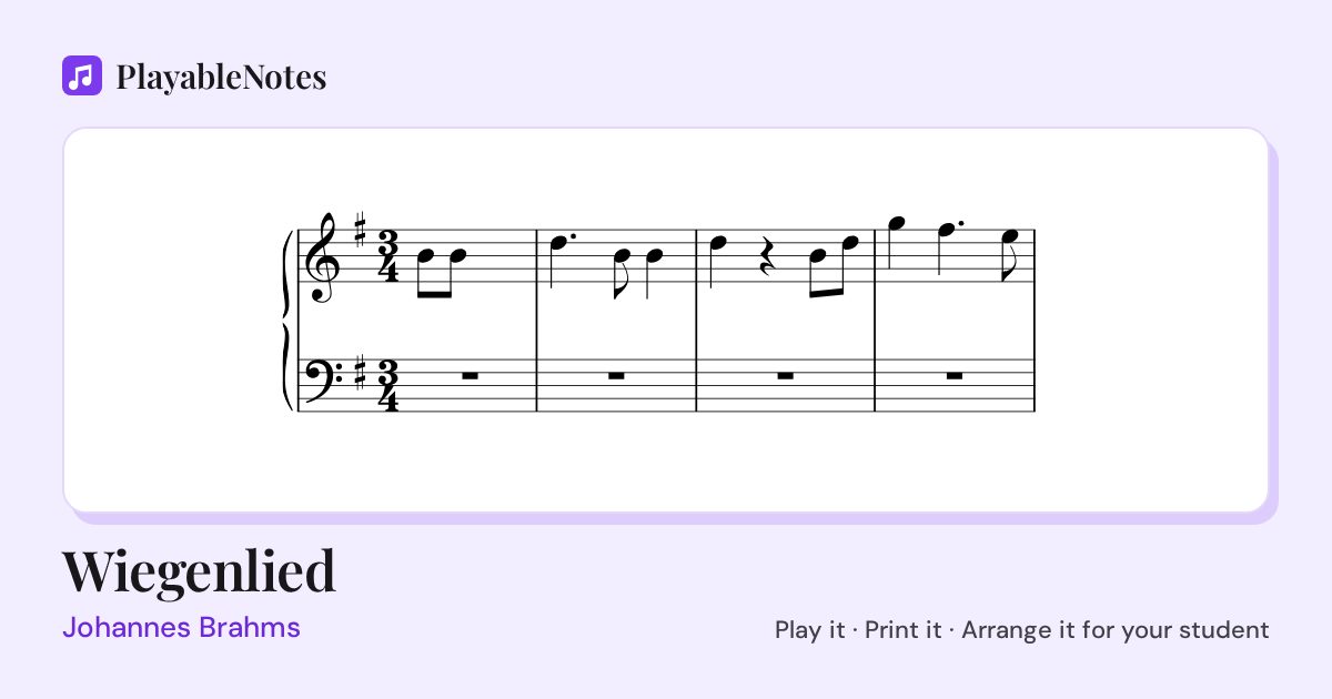 The first bars of Wiegenlied by Johannes Brahms, engraved.