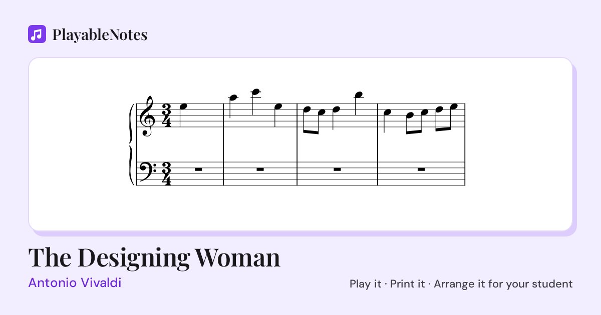 The first bars of The Designing Woman by Antonio Vivaldi, engraved.