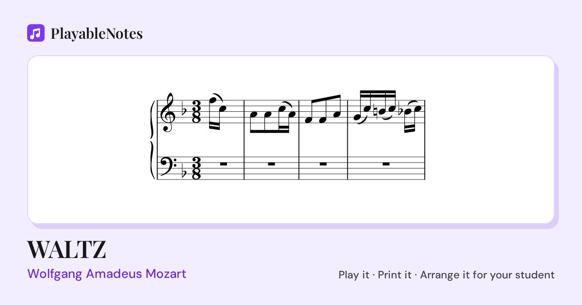 The first bars of WALTZ by Wolfgang Amadeus Mozart, engraved.