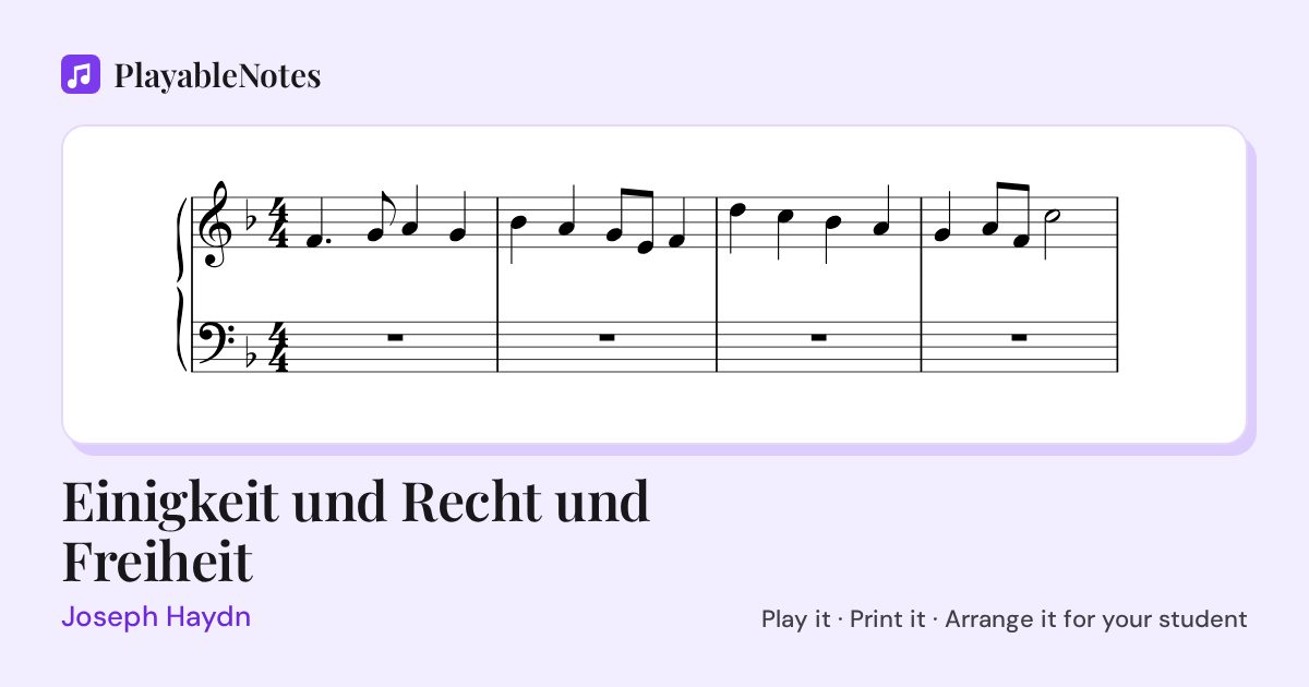 The first bars of Einigkeit und Recht und Freiheit by Joseph Haydn, engraved.