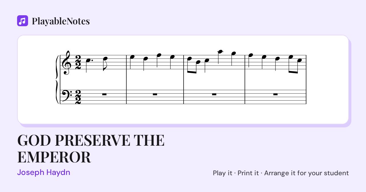 The first bars of GOD PRESERVE THE EMPEROR by Joseph Haydn, engraved.
