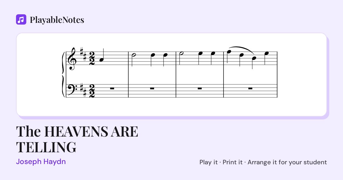 The first bars of The HEAVENS ARE TELLING by Joseph Haydn, engraved.