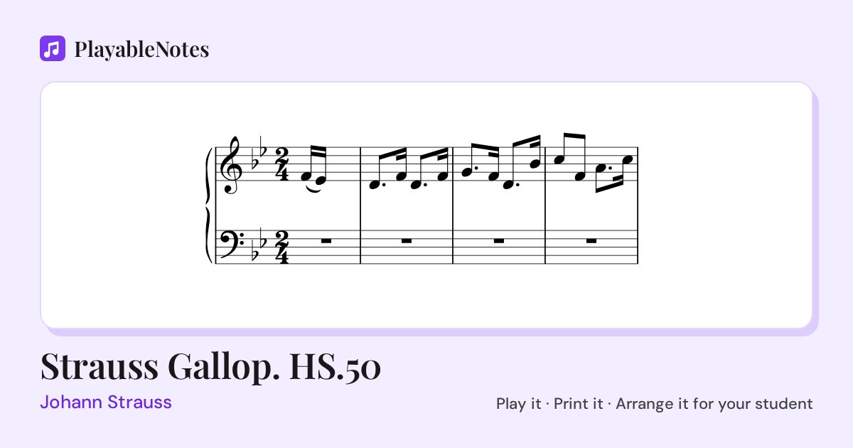 The first bars of Strauss Gallop. HS.50 by Johann Strauss, engraved.