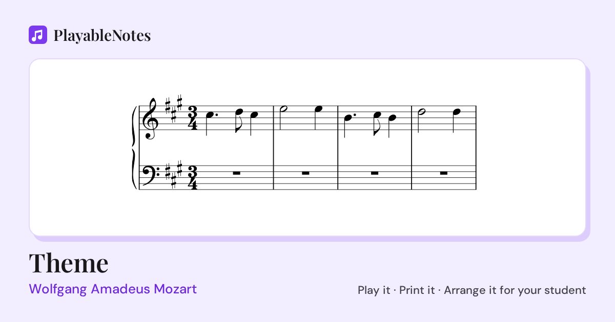 The first bars of Theme by Wolfgang Amadeus Mozart, engraved.