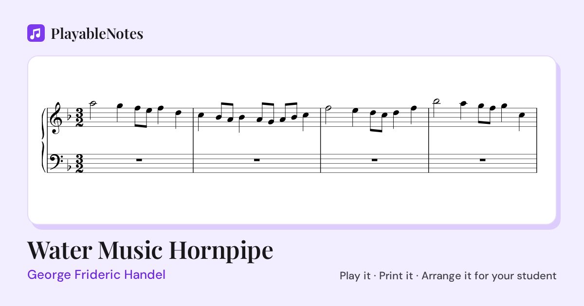 The first bars of Water Music Hornpipe by George Frideric Handel, engraved.