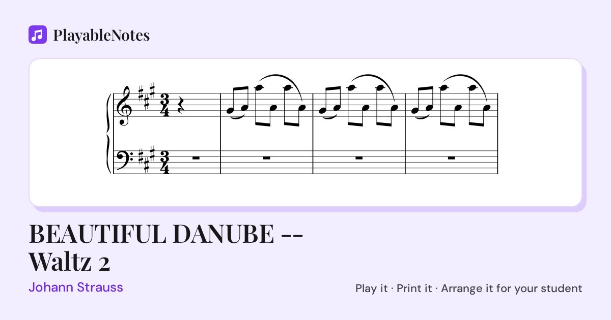 The first bars of BEAUTIFUL DANUBE -- Waltz 2 by Johann Strauss, engraved.