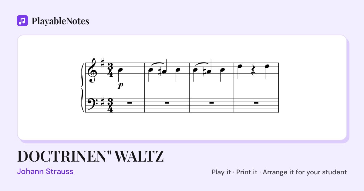 The first bars of DOCTRINEN" WALTZ by Johann Strauss, engraved.