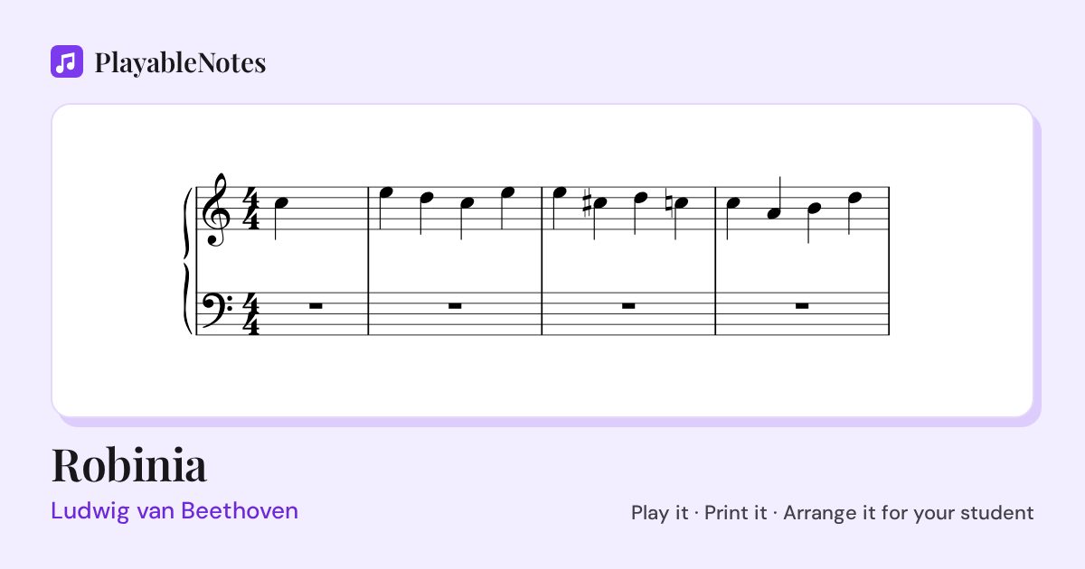 The first bars of Robinia by Ludwig van Beethoven, engraved.