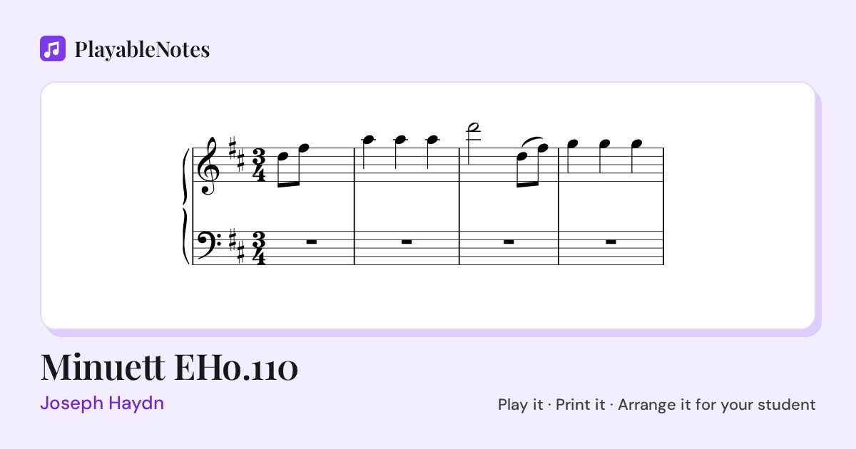 The first bars of Minuett EHo.110 by Joseph Haydn, engraved.