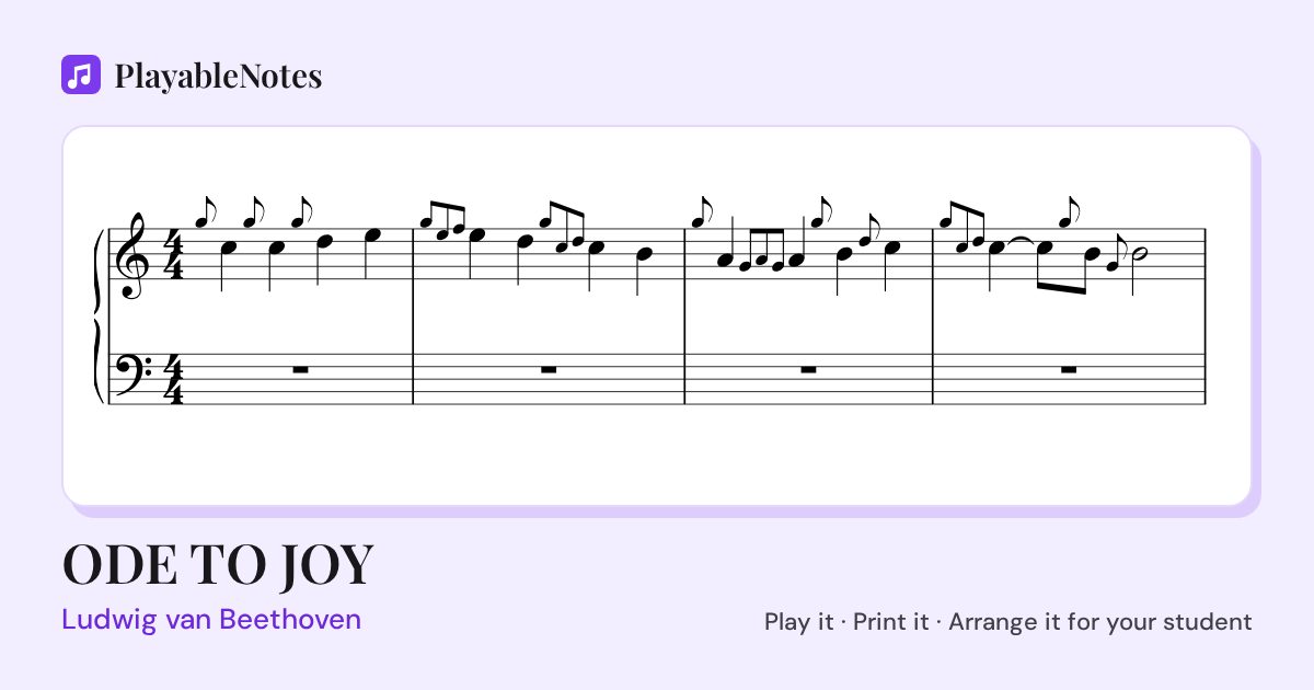 The first bars of ODE TO JOY by Ludwig van Beethoven, engraved.