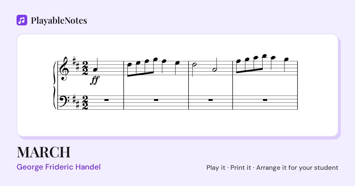 The first bars of MARCH by George Frideric Handel, engraved.