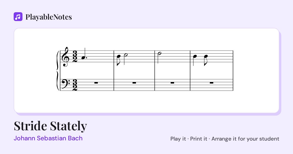 The first bars of Stride Stately by Johann Sebastian Bach, engraved.