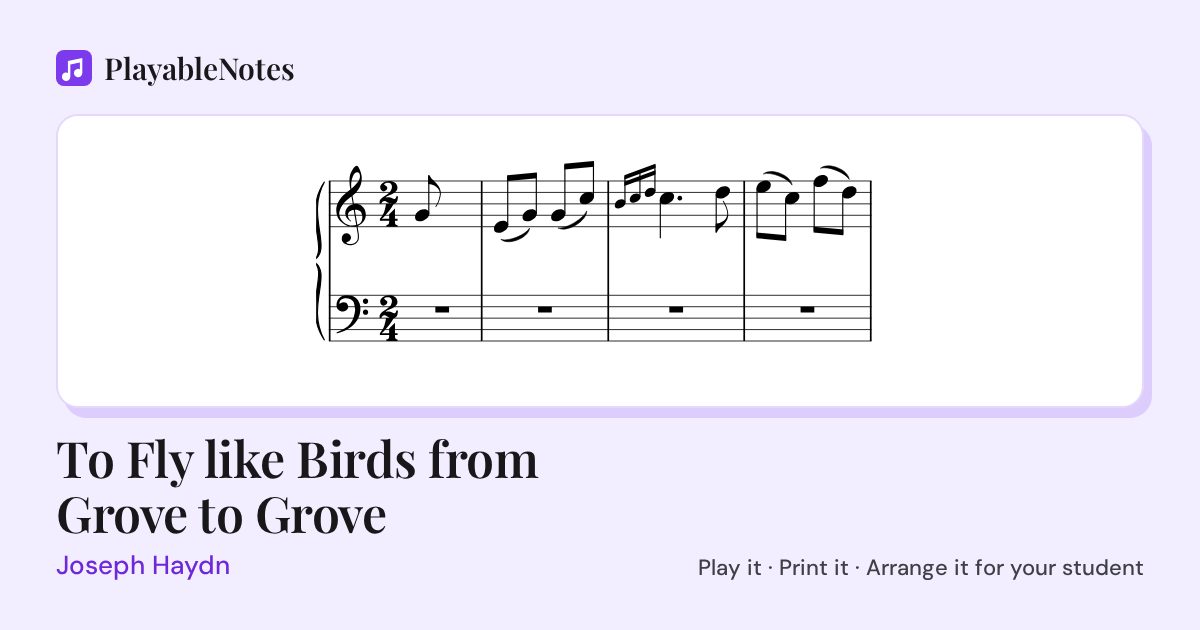 The first bars of To Fly like Birds from Grove to Grove by Joseph Haydn, engraved.