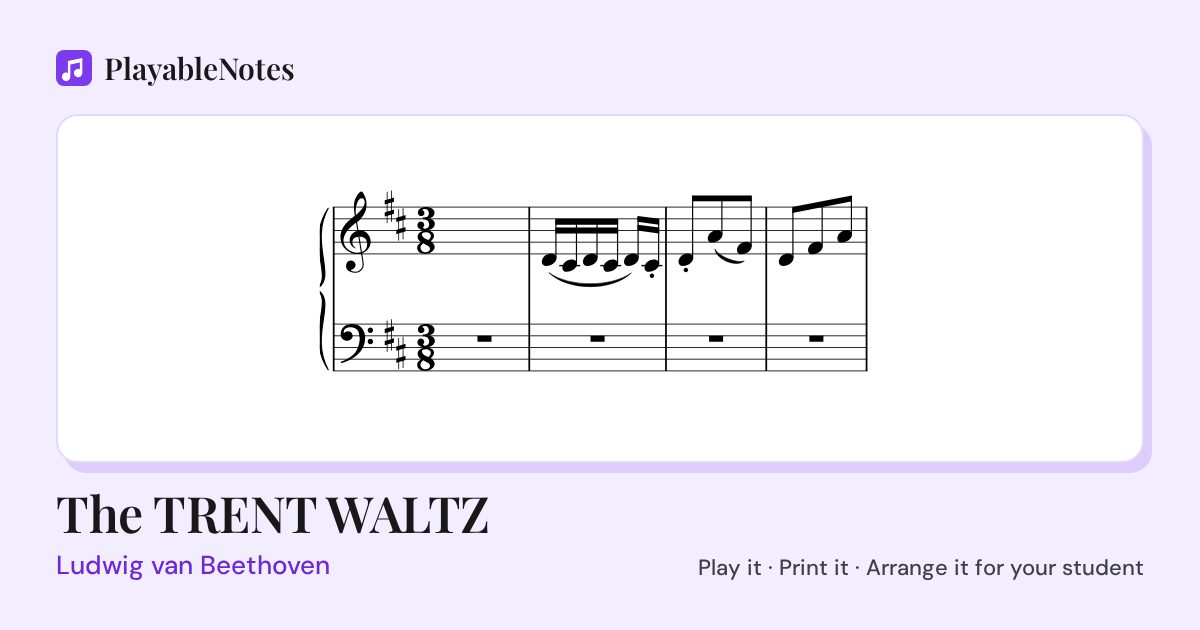 The first bars of The TRENT WALTZ by Ludwig van Beethoven, engraved.
