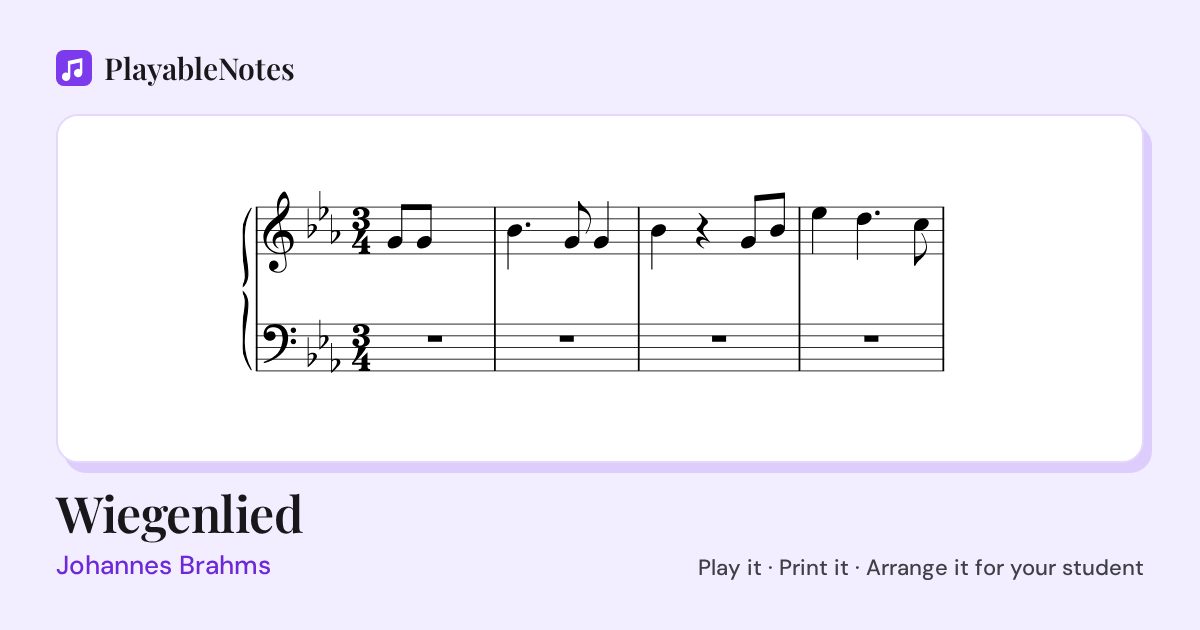 The first bars of Wiegenlied by Johannes Brahms, engraved.