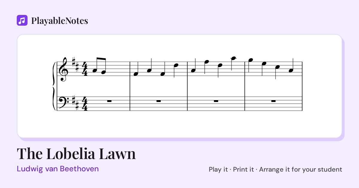 The first bars of The Lobelia Lawn by Ludwig van Beethoven, engraved.