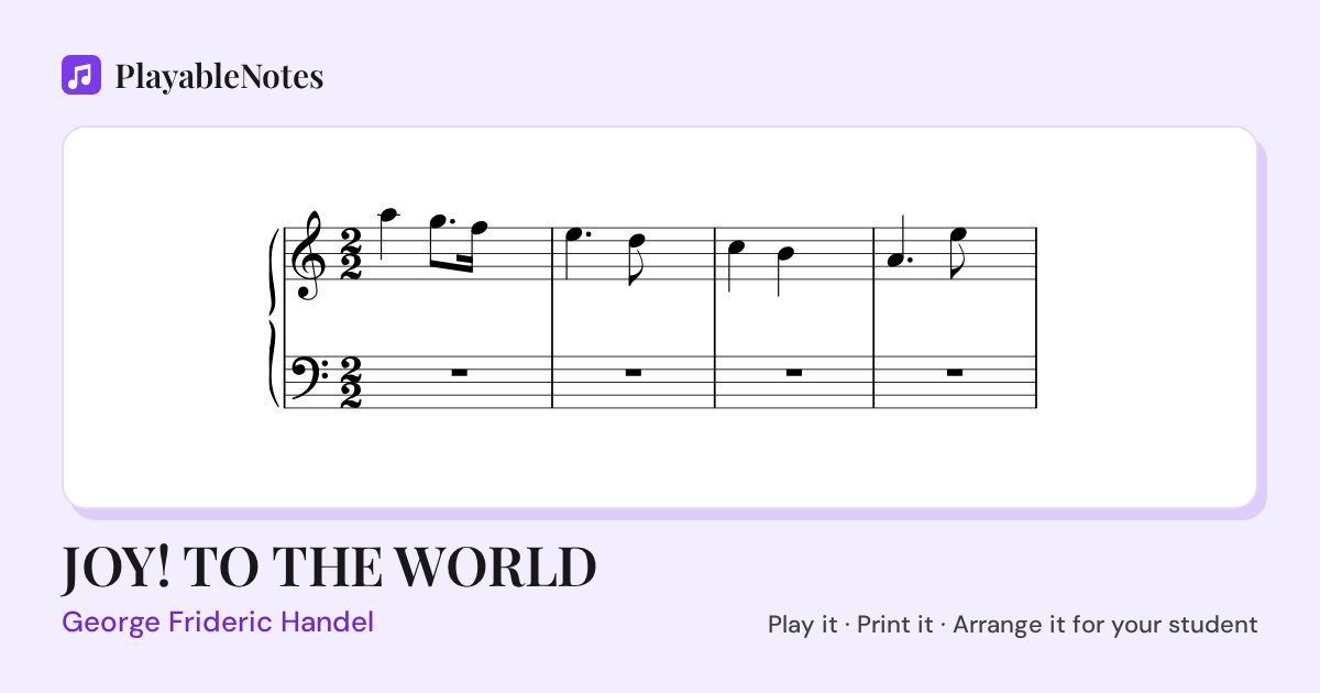 The first bars of JOY! TO THE WORLD by George Frideric Handel, engraved.