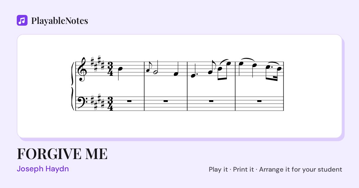 The first bars of FORGIVE ME by Joseph Haydn, engraved.
