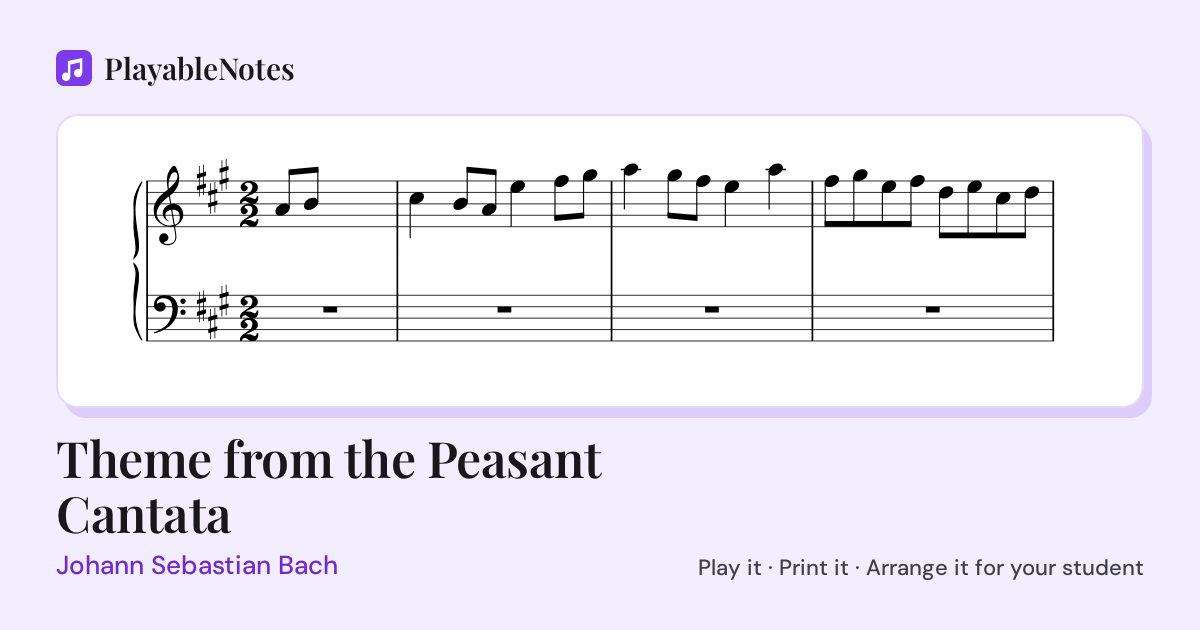 The first bars of Theme from the Peasant Cantata by Johann Sebastian Bach, engraved.