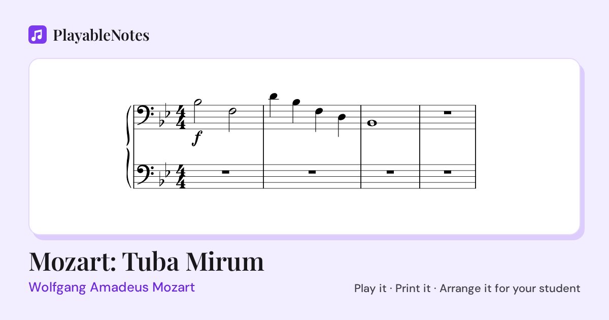 The first bars of Mozart: Tuba Mirum by Wolfgang Amadeus Mozart, engraved.