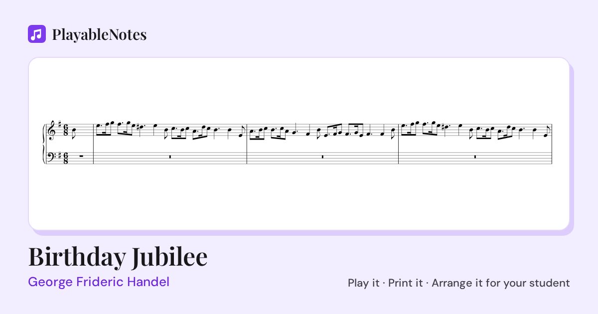The first bars of Birthday Jubilee by George Frideric Handel, engraved.