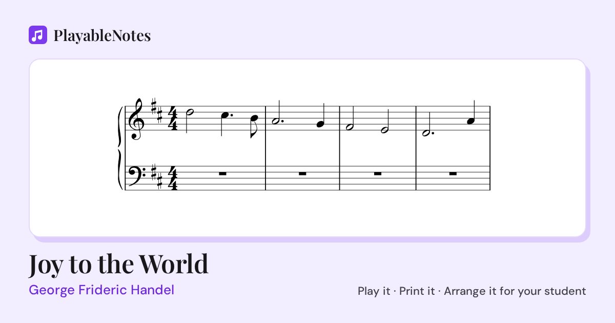The first bars of Joy to the World by George Frideric Handel, engraved.