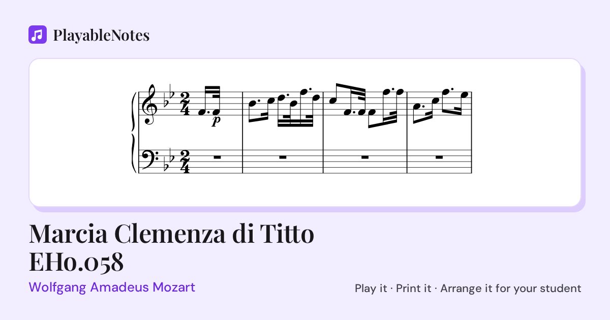 The first bars of Marcia Clemenza di Titto EHo.058 by Wolfgang Amadeus Mozart, engraved.