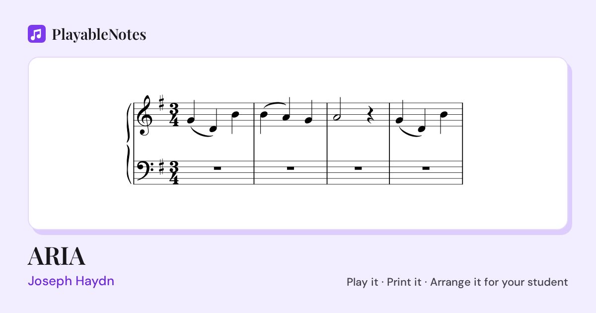 The first bars of ARIA by Joseph Haydn, engraved.