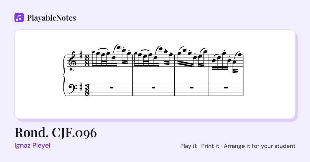 The first bars of Rond. CJF.096 by Ignaz Pleyel, engraved.
