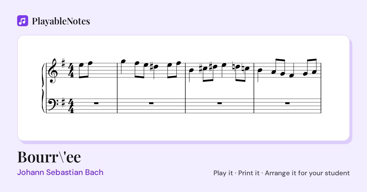 The first bars of Bourr\'ee by Johann Sebastian Bach, engraved.