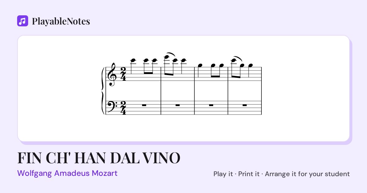 The first bars of FIN CH' HAN DAL VINO by Wolfgang Amadeus Mozart, engraved.