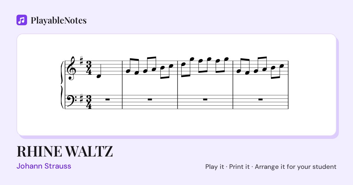 The first bars of RHINE WALTZ by Johann Strauss, engraved.