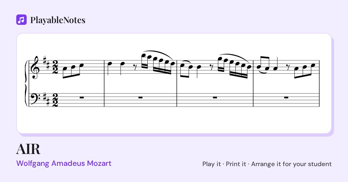 The first bars of AIR by Wolfgang Amadeus Mozart, engraved.
