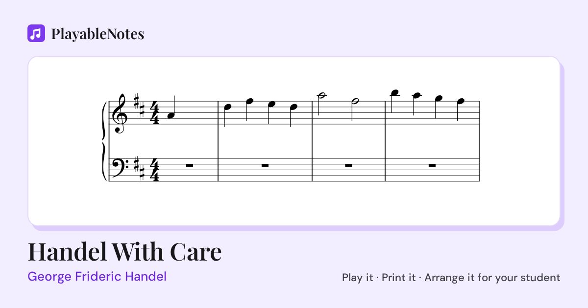 The first bars of Handel With Care by George Frideric Handel, engraved.