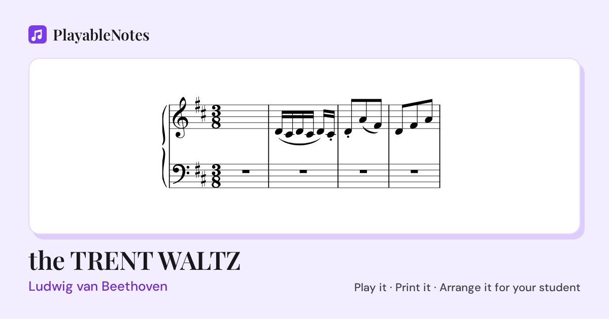 The first bars of the TRENT WALTZ by Ludwig van Beethoven, engraved.