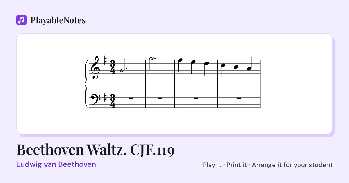 The first bars of Beethoven Waltz. CJF.119 by Ludwig van Beethoven, engraved.