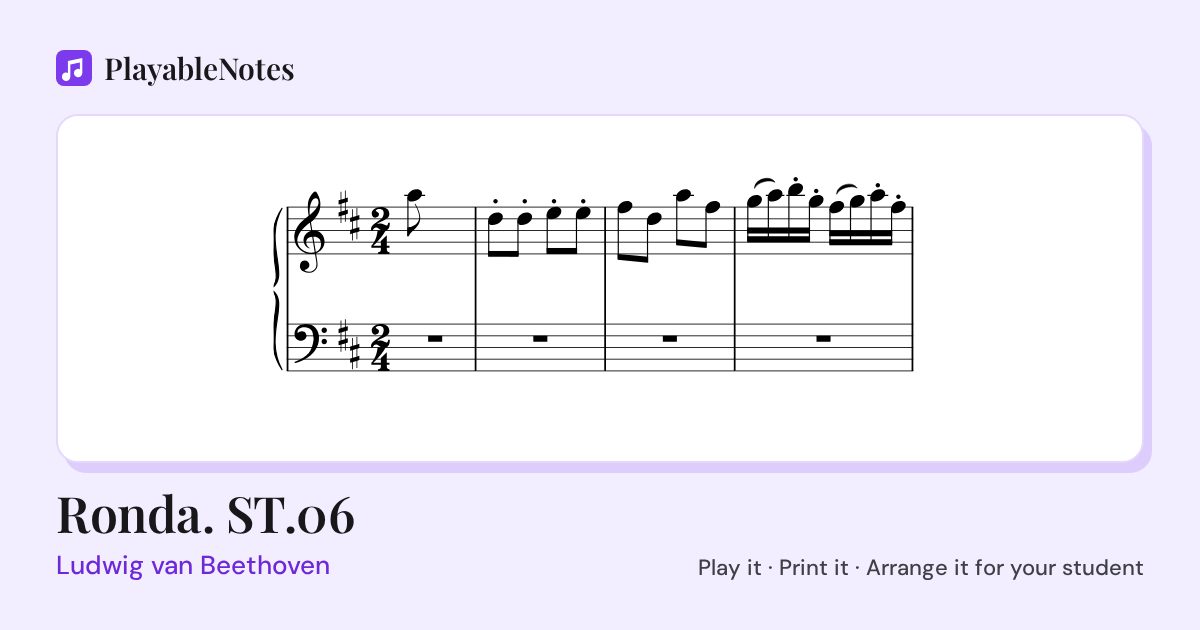 The first bars of Ronda. ST.06 by Ludwig van Beethoven, engraved.