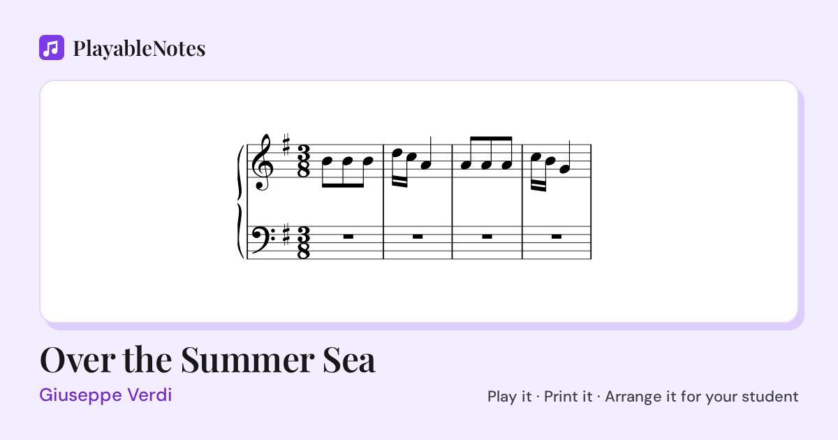 The first bars of Over the Summer Sea by Giuseppe Verdi, engraved.