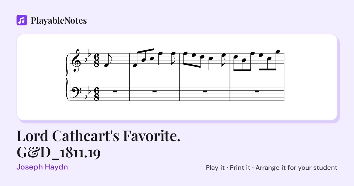 The first bars of Lord Cathcart's Favorite. G&D_1811.19 by Joseph Haydn, engraved.