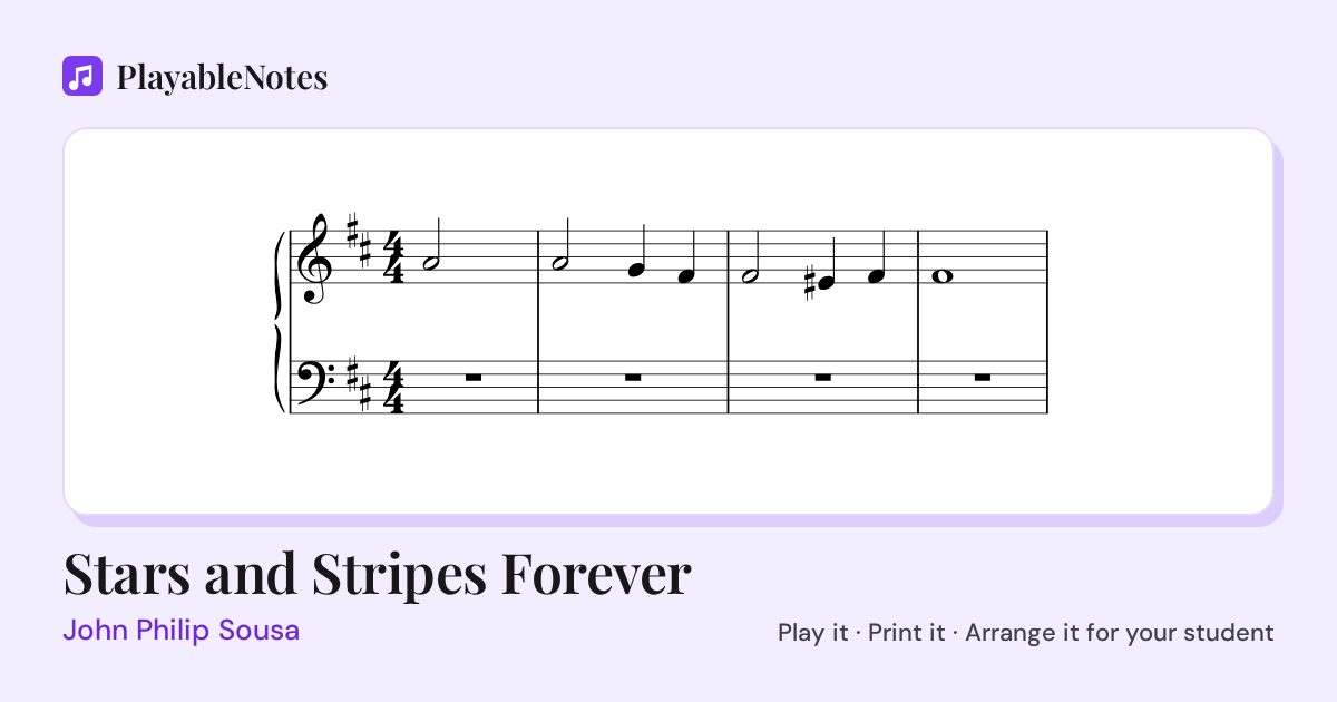 The first bars of Stars and Stripes Forever by John Philip Sousa, engraved.