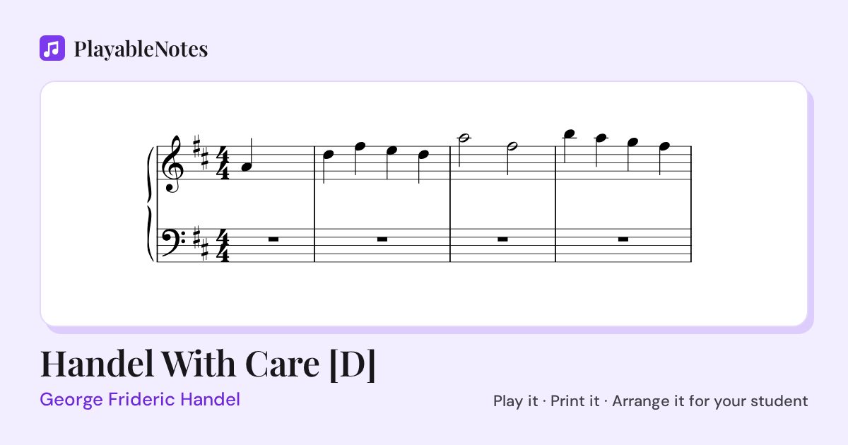 The first bars of Handel With Care [D] by George Frideric Handel, engraved.